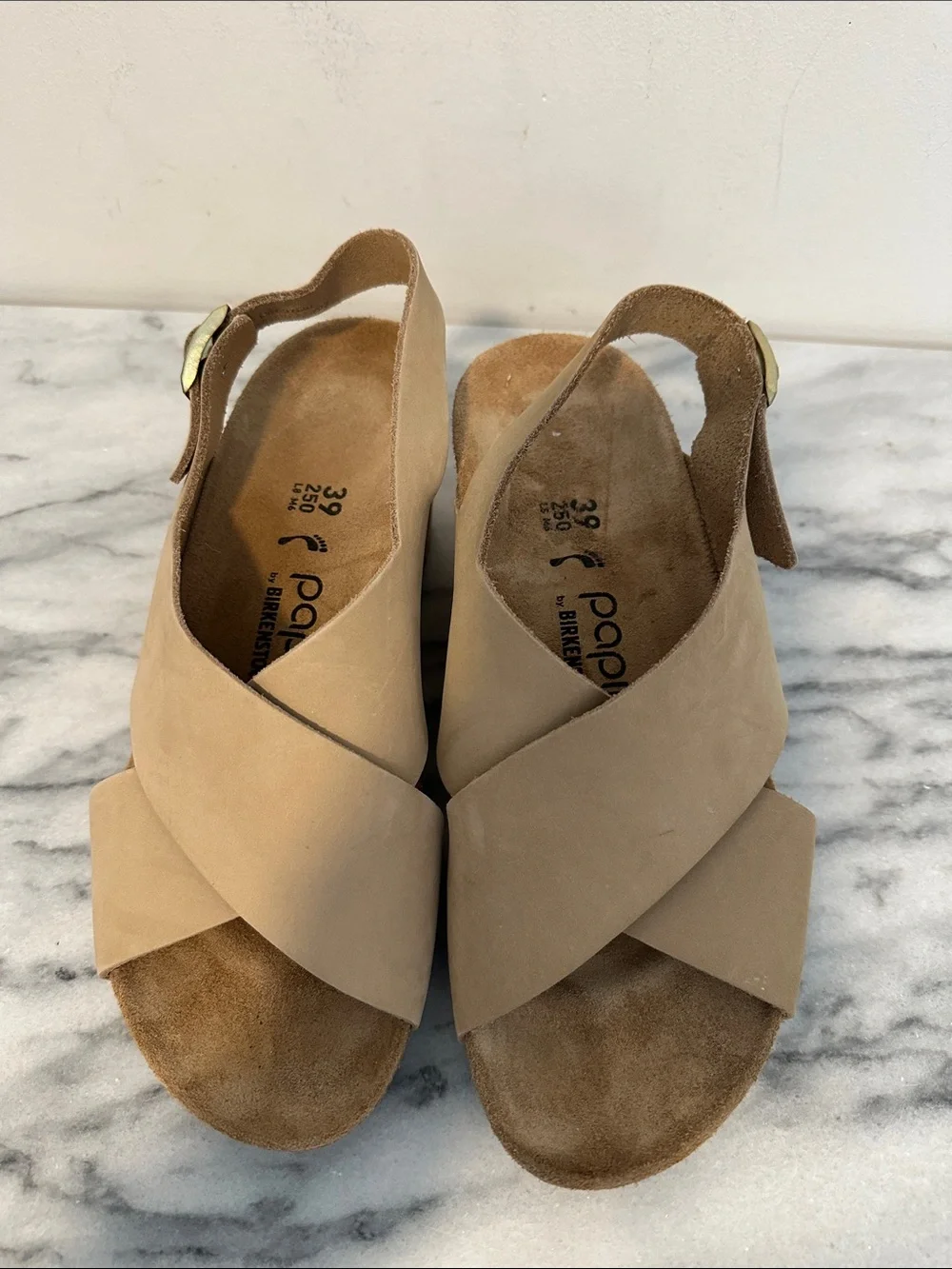 Papillio by Birkenstocks Beige/Tan Cork Slingback Wedge Sandals size 39